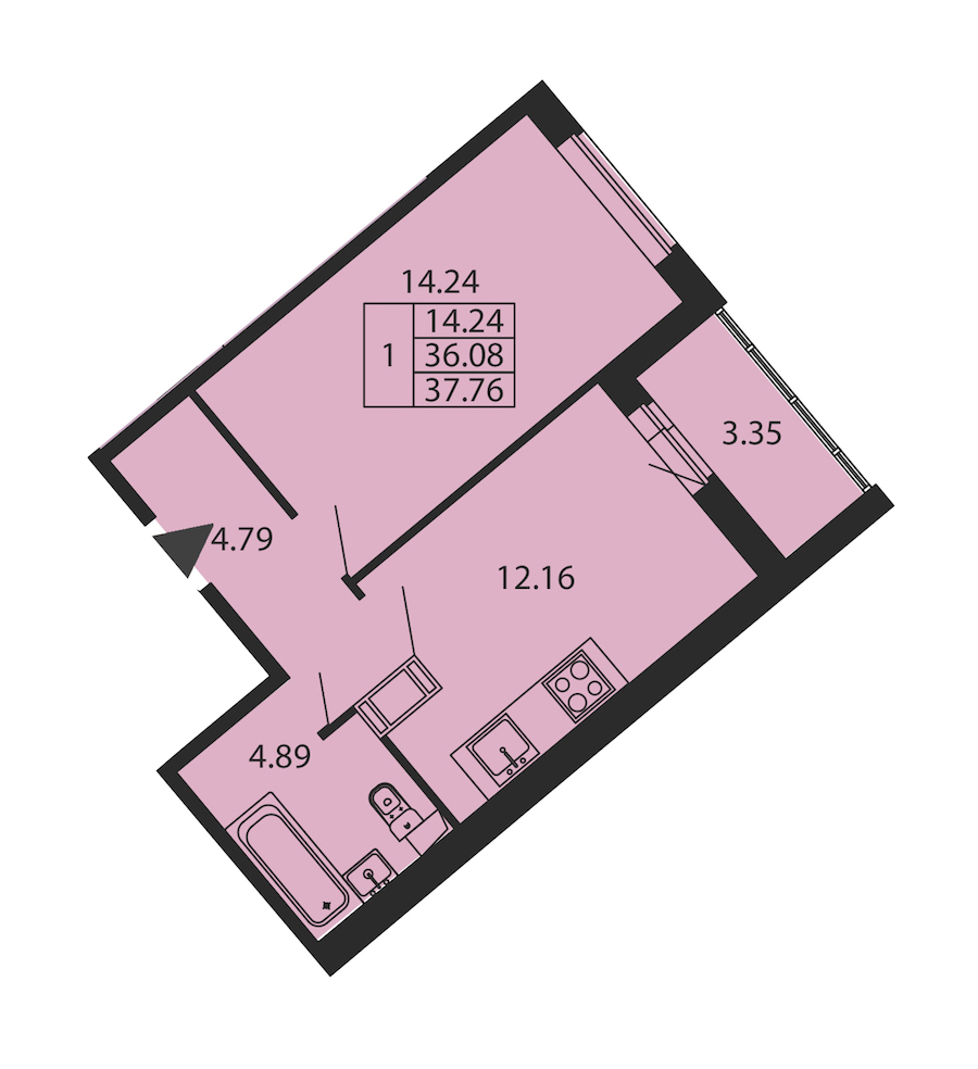 1-комнатная квартира 36.08 м², 9/12 эт., ЖК «Полис ЛАВрики»